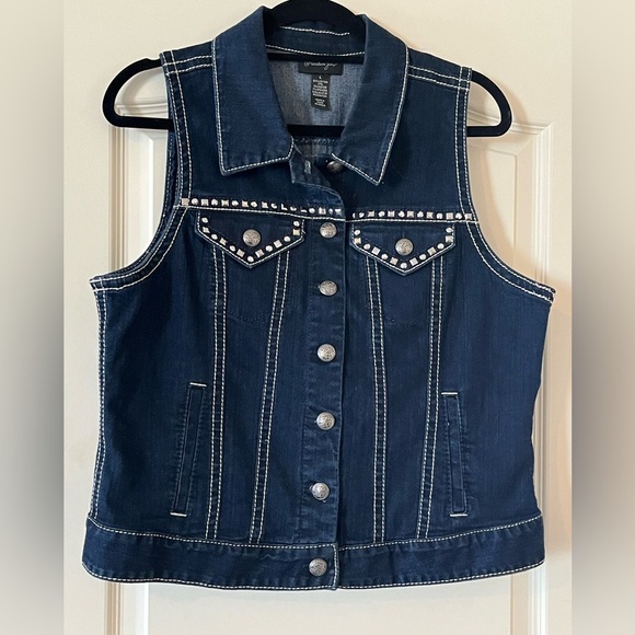 Style & Co. Premium Jeans Denim Button Down Vest Women’s size Large - Picture 10 of 14